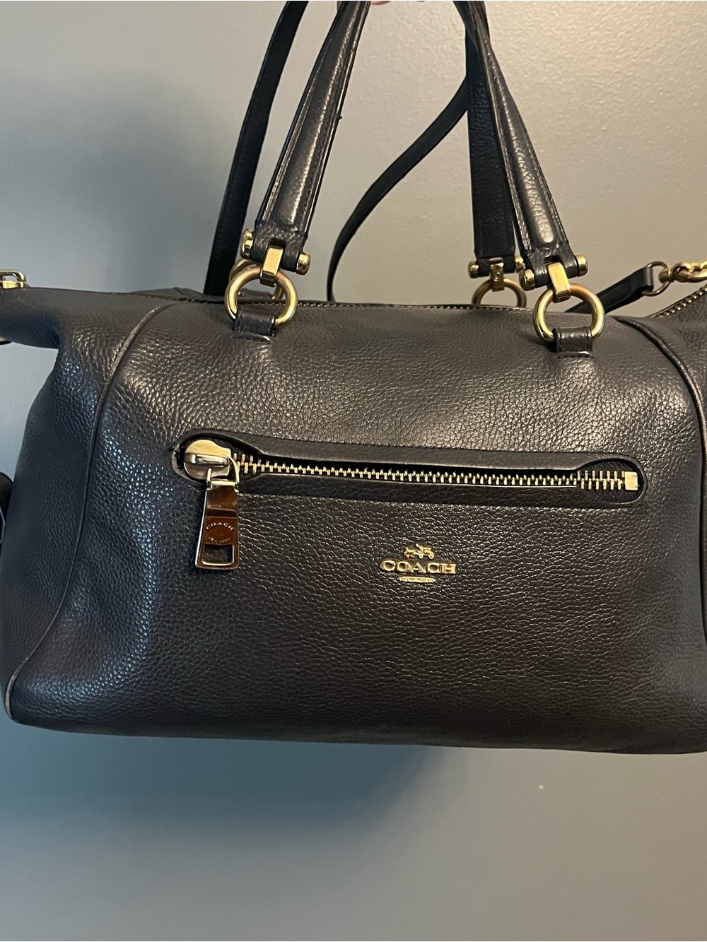 Coach Gray Pebbled Leather Satchel Crossbody Shoulder Bag
